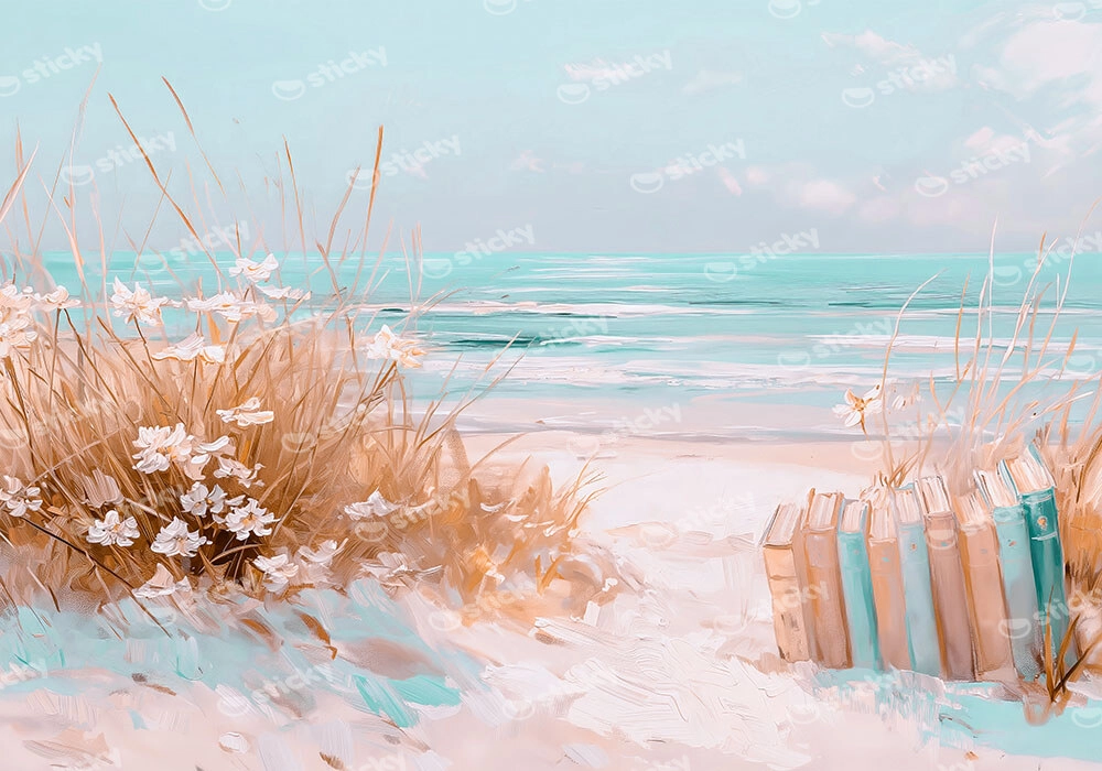 Πίνακας σε Καμβά VINTAGE PASTEL COASTAL WAVES BEACH BOOKS 8