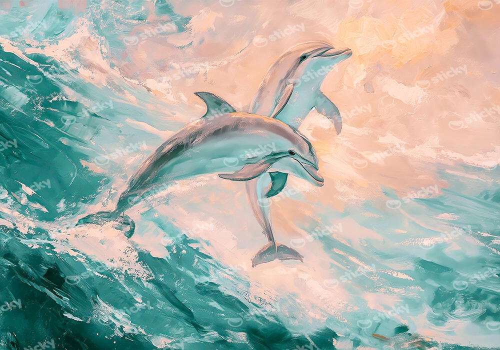 Πίνακας σε Καμβά VINTAGE PASTEL DOLPHINS 2