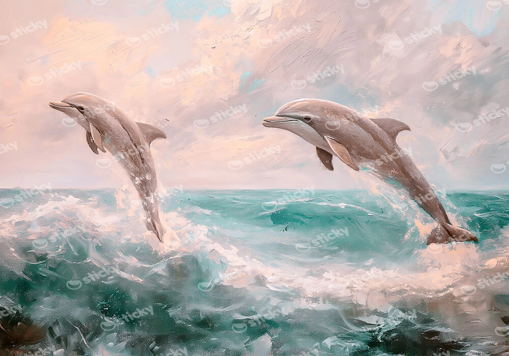 Πίνακας σε Καμβά VINTAGE PASTEL DOLPHINS 3