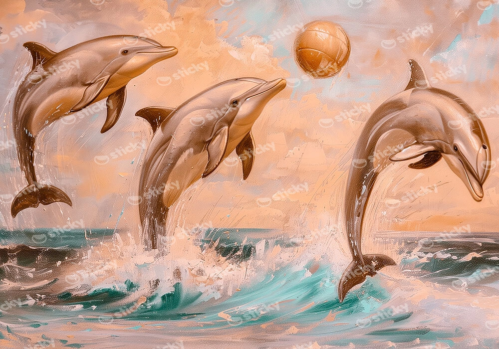 Πίνακας σε Καμβά VINTAGE PASTEL DOLPHINS 5