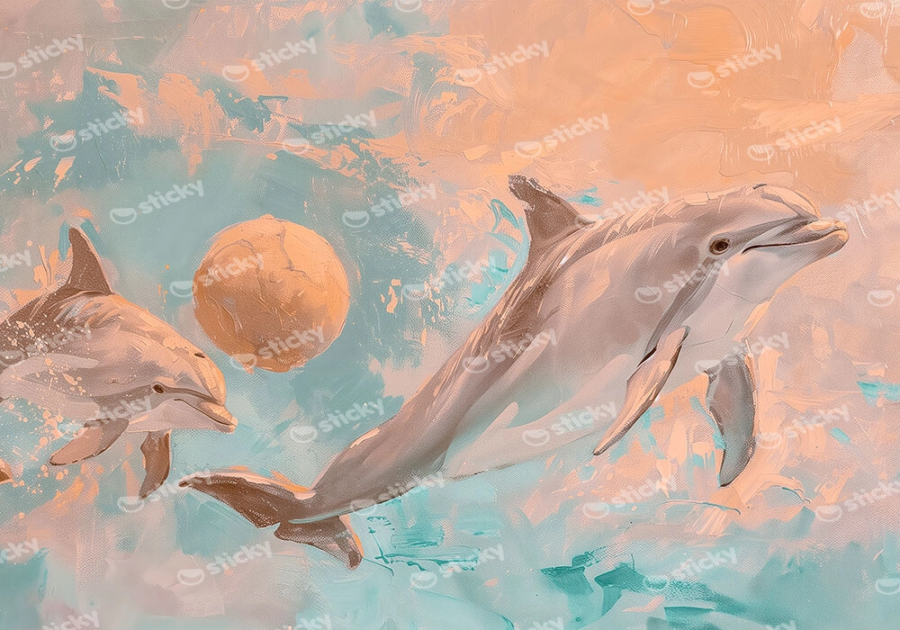 Πίνακας σε Καμβά VINTAGE PASTEL DOLPHINS 6