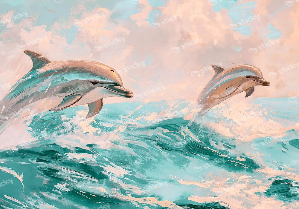 Πίνακας σε Καμβά VINTAGE PASTEL DOLPHINS