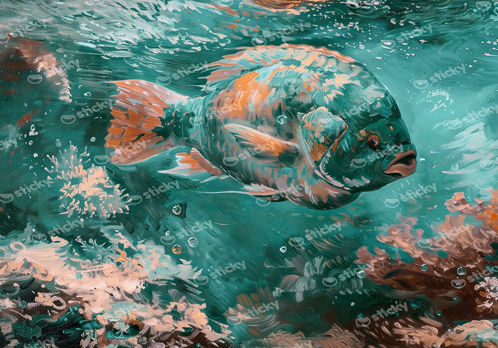 Πίνακας σε Καμβά VINTAGE PASTEL FISH 6