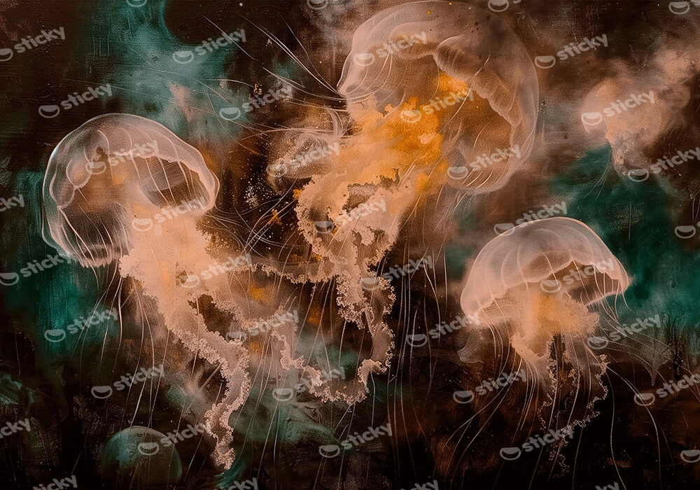 Πίνακας σε Καμβά VINTAGE PASTEL JELLY FISH 4
