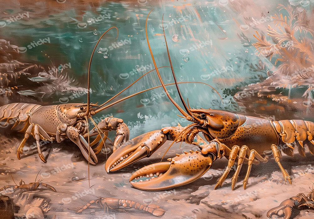 Πίνακας σε Καμβά VINTAGE PASTEL LOBSTERS 2