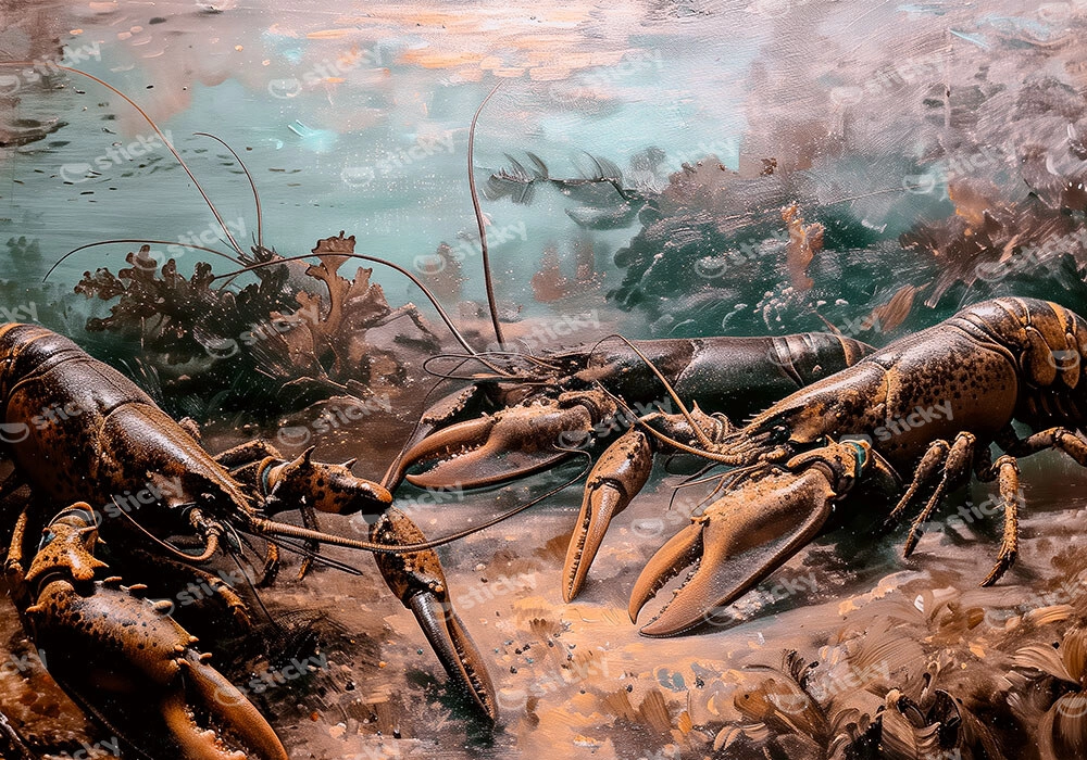 Πίνακας σε Καμβά VINTAGE PASTEL LOBSTERS