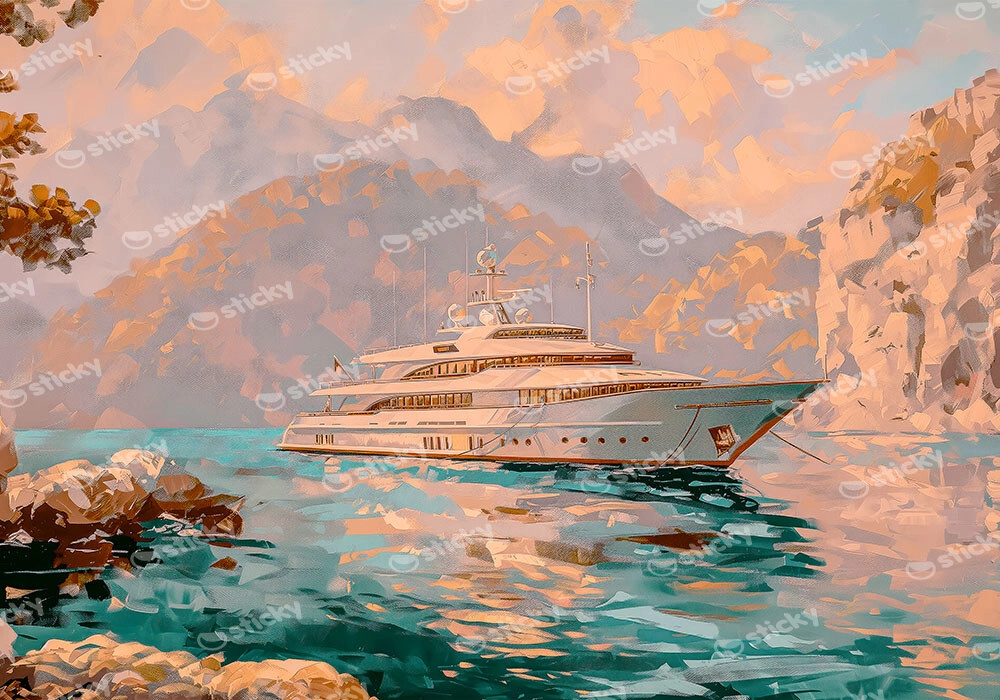Πίνακας σε Καμβά VINTAGE PASTEL LUXURY YACHT 2