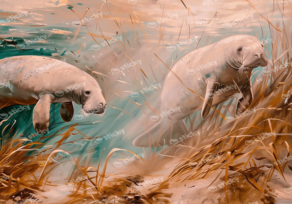 Πίνακας σε Καμβά VINTAGE PASTEL MANATEES