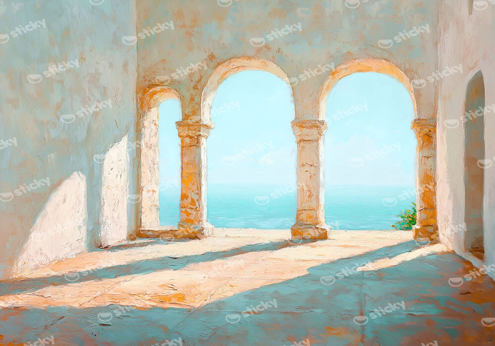 Πίνακας σε Καμβά VINTAGE PASTEL SEA VIEW 3