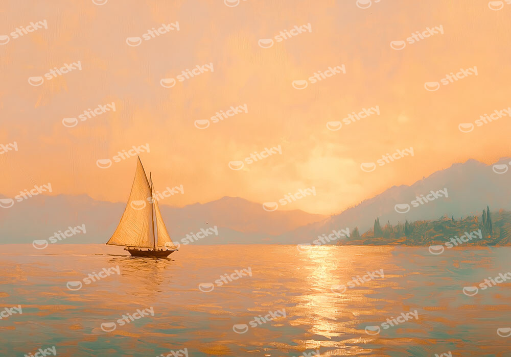 Πίνακας σε Καμβά VINTAGE PASTEL SUNSET BOAT 2