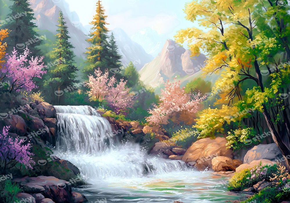 Πίνακας σε Καμβά VINTAGE PASTEL WATERFALL 8