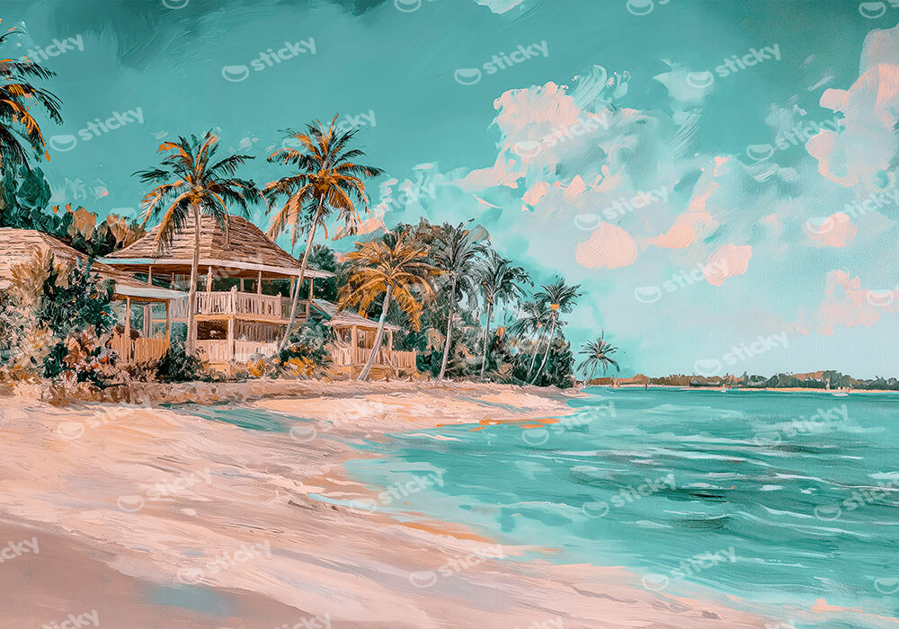 Πίνακας σε Καμβά VINTAGE PASTEL BEACH RESORT 4