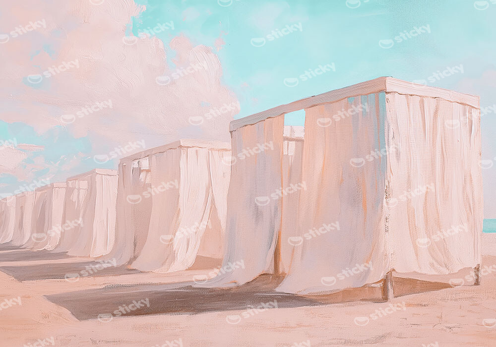 Πίνακας σε Καμβά VINTAGE PASTEL BEACH TENTS