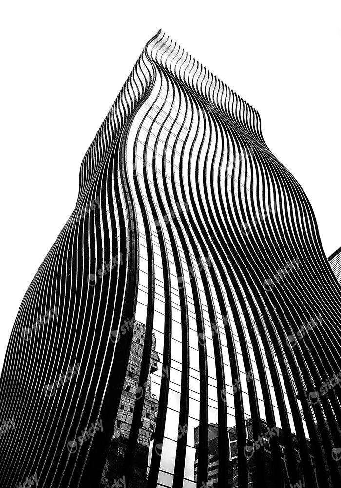 Πίνακας σε Καμβά BLACK AND WHITE ARCHITECTURAL CURVY TOWER