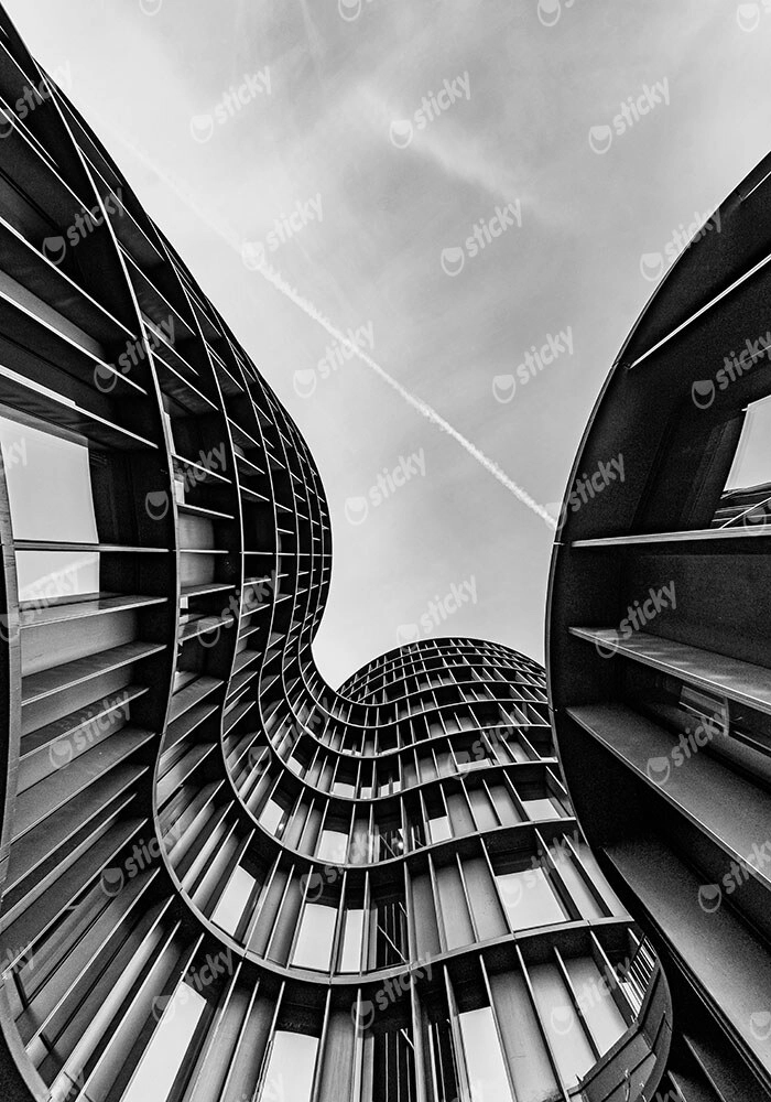 Πίνακας σε Καμβά BLACK AND WHITE ARCHITECTURAL FLOWING CURVED BUILDING