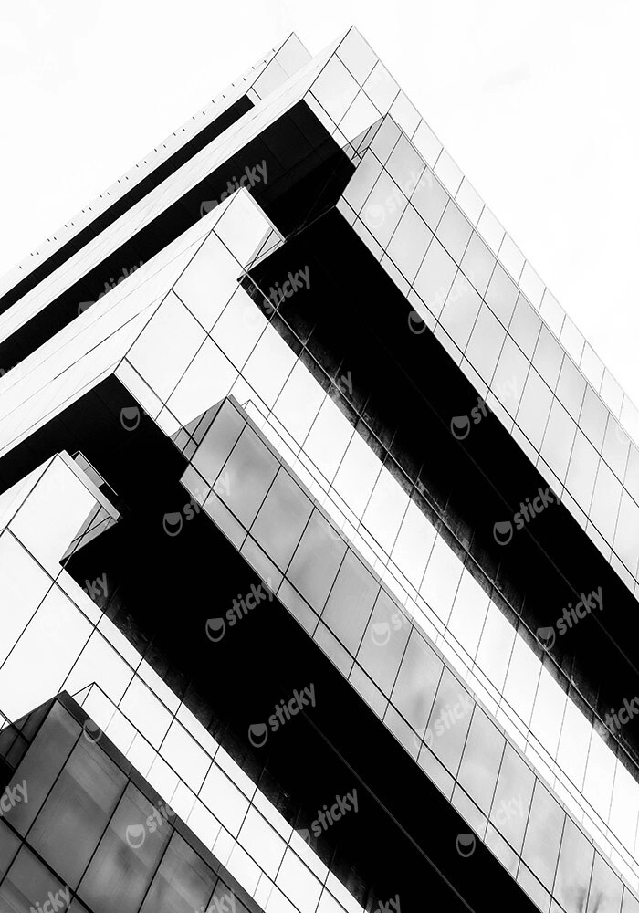 Πίνακας σε Καμβά BLACK AND WHITE ARCHITECTURAL GEOMETRIC SHADOWS BUILDING