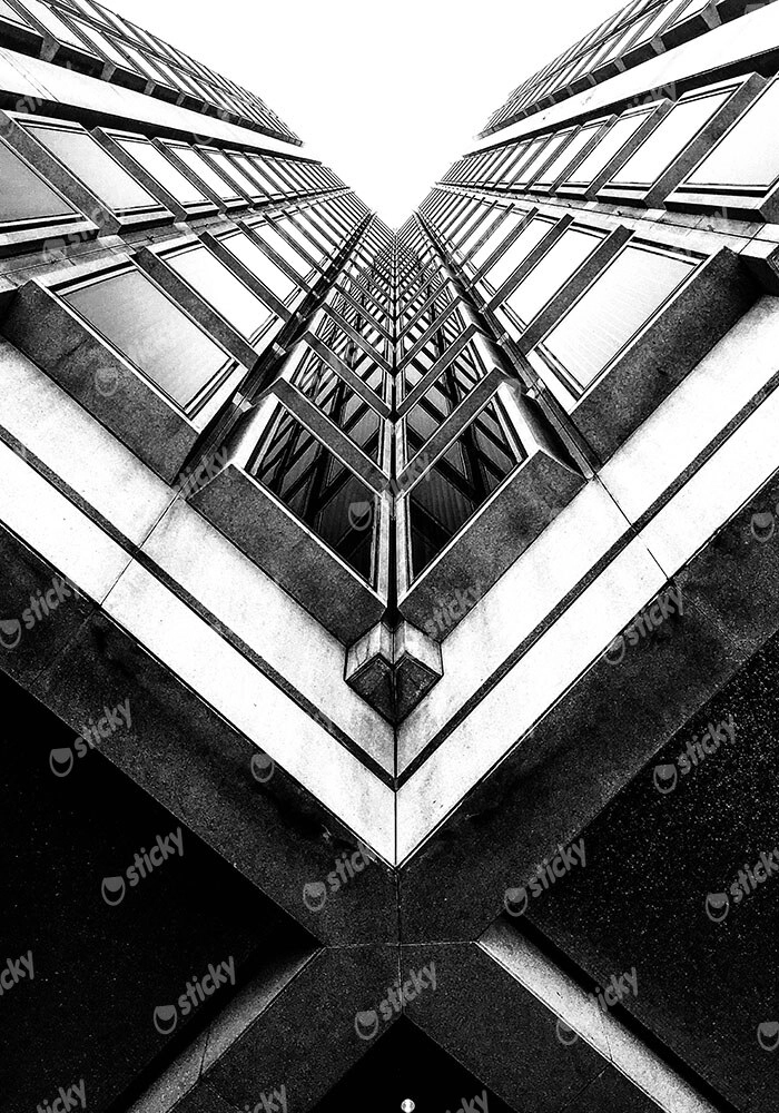Πίνακας σε Καμβά BLACK AND WHITE ARCHITECTURAL GEOMETRIC SKYSCRAPER