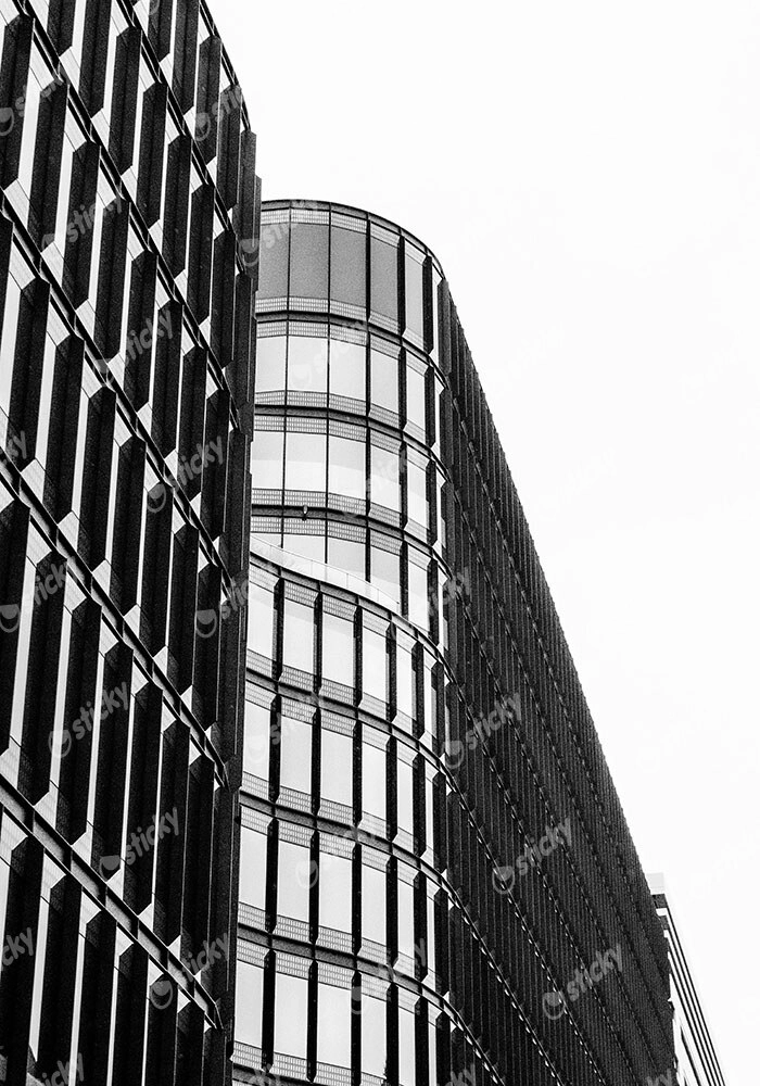 Πίνακας σε Καμβά BLACK AND WHITE ARCHITECTURAL MODERN GLASS BUILDING