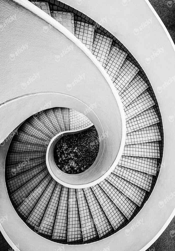 Πίνακας σε Καμβά BLACK AND WHITE ARCHITECTURAL SPIRAL STAIRCASE