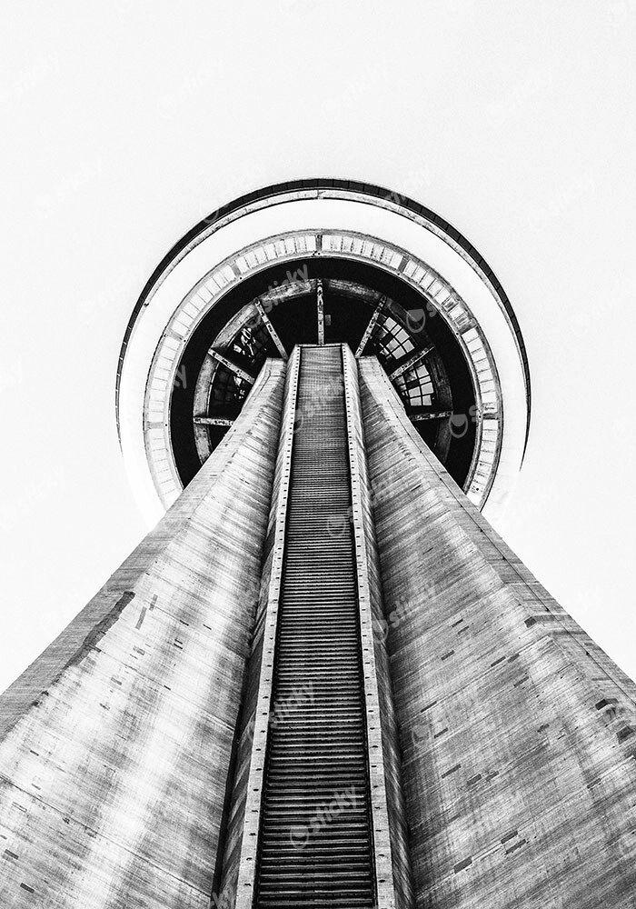 Πίνακας σε Καμβά BLACK AND WHITE ARCHITECTURAL TOWER VANTAGE POINT