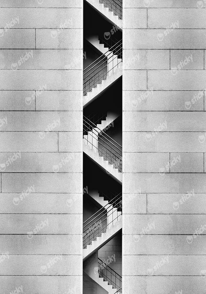 Πίνακας σε Καμβά BLACK AND WHITE ARCHITECTURAL CONCRETE STAIRCASE 2