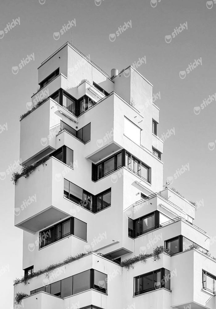 Πίνακας σε Καμβά BLACK AND WHITE ARCHITECTURAL CUBE APARTMENTS
