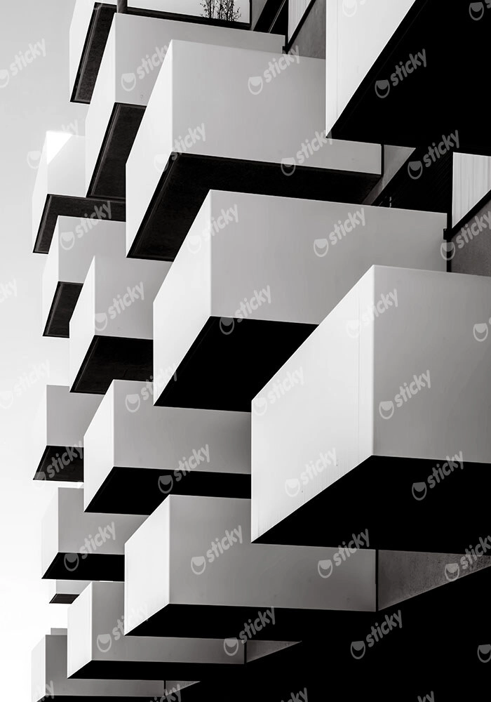 Πίνακας σε Καμβά BLACK AND WHITE ARCHITECTURAL CUBE BALCONIES