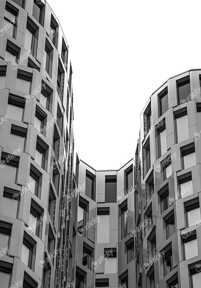 Πίνακας σε Καμβά BLACK AND WHITE ARCHITECTURAL CURVED FACADE