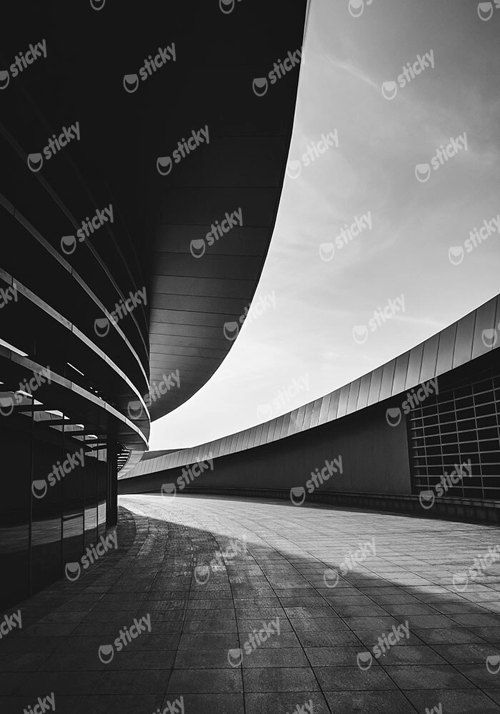 Πίνακας σε Καμβά BLACK AND WHITE ARCHITECTURAL CURVED STRUCTURAL ELEMENTS