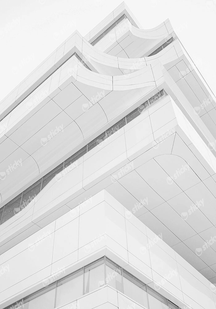 Πίνακας σε Καμβά BLACK AND WHITE ARCHITECTURAL GEOMETRIC APARTMENTS LOW ANGLE BALCONIES