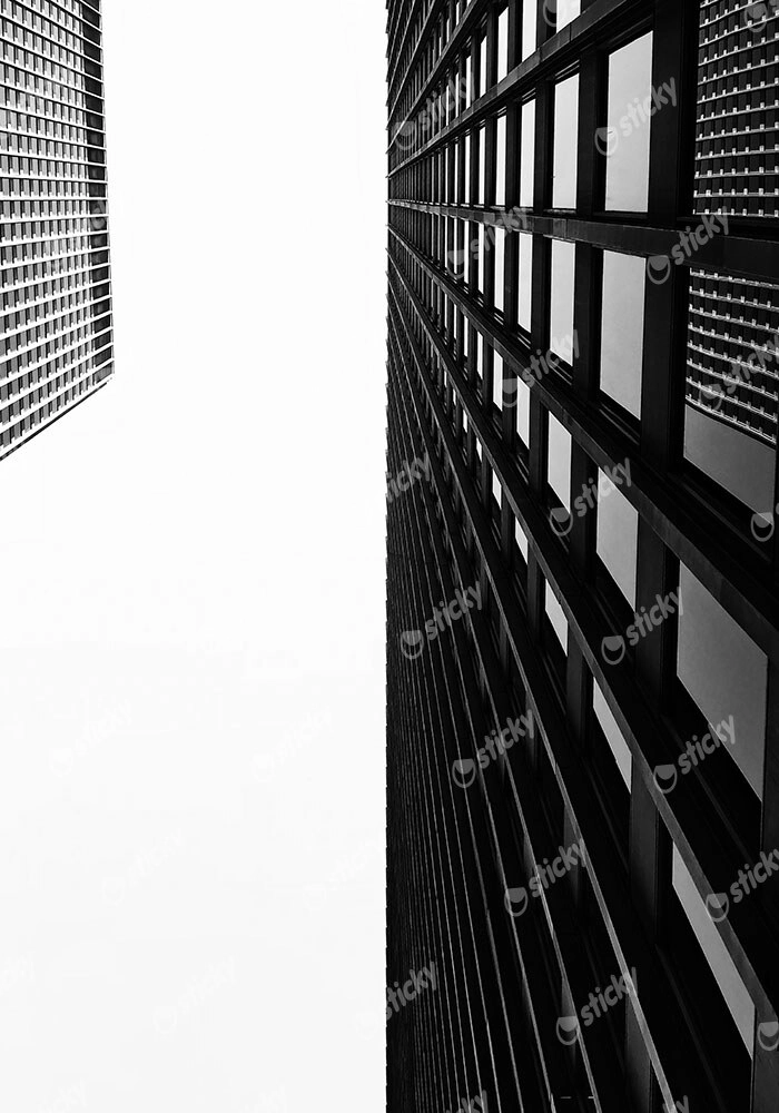 Πίνακας σε Καμβά BLACK AND WHITE ARCHITECTURAL LOW ANGLE BUILDINGS
