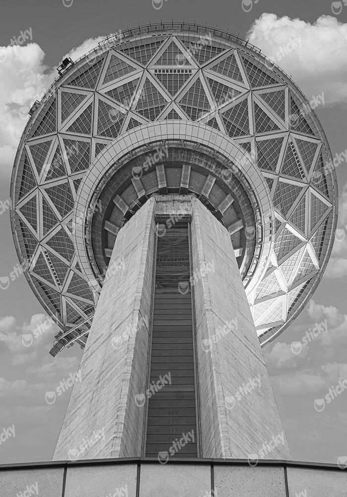 Πίνακας σε Καμβά BLACK AND WHITE ARCHITECTURAL LOW ANGLE TOWER