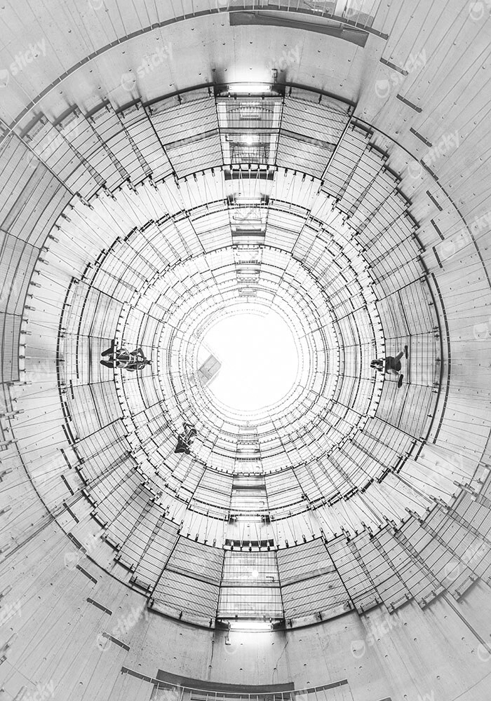 Πίνακας σε Καμβά BLACK AND WHITE ARCHITECTURAL SPIRAL STAIRCASE 2