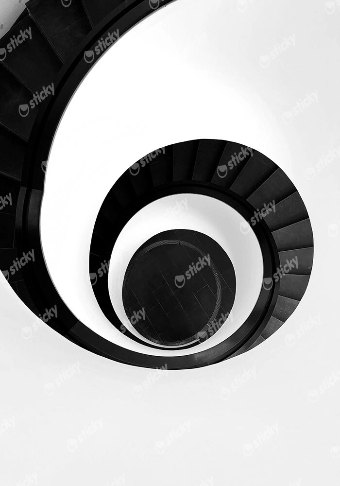 Πίνακας σε Καμβά BLACK AND WHITE ARCHITECTURAL SPIRAL STAIRCASE 3