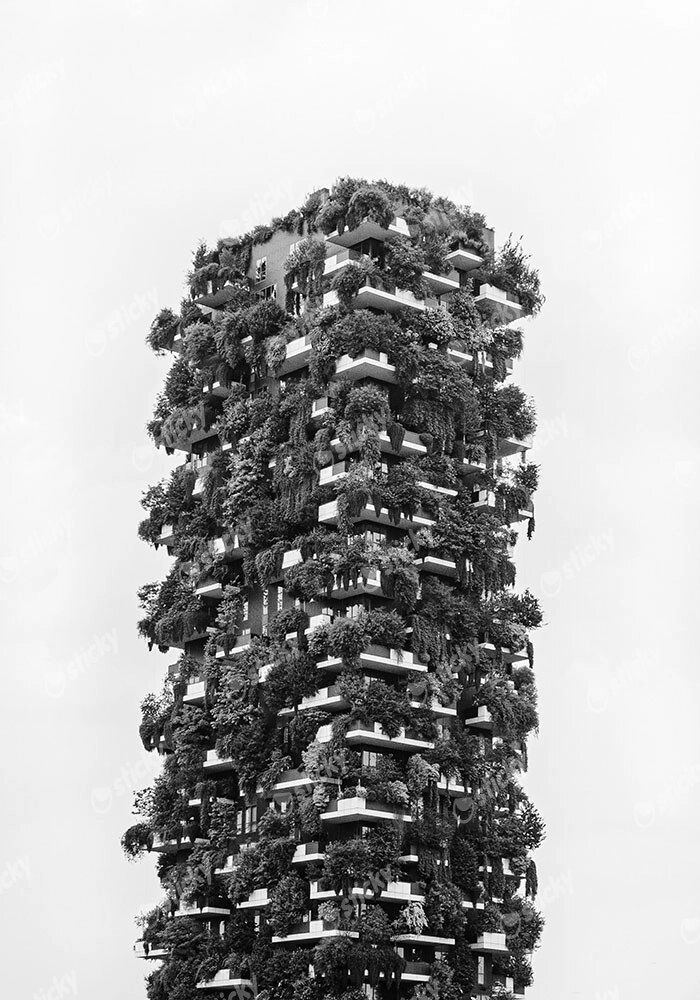 Πίνακας σε Καμβά BLACK AND WHITE ARCHITECTURAL VERTICAL FOREST