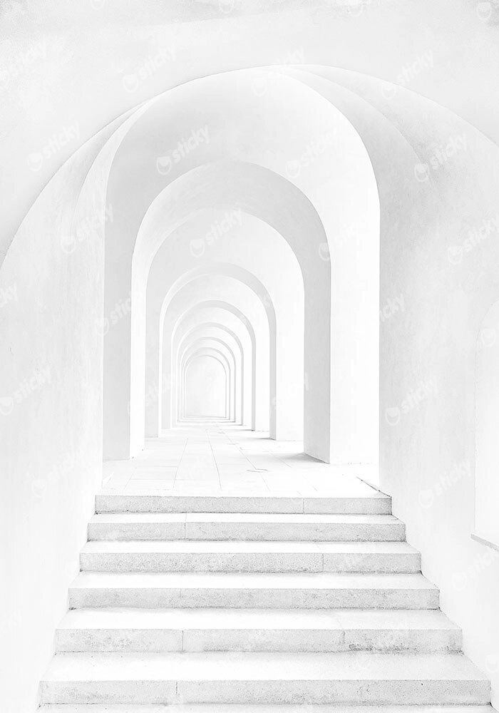 Πίνακας σε Καμβά BLACK AND WHITE ARCHITECTURAL ARCHWAY CORRIDOR WITH STAIRS