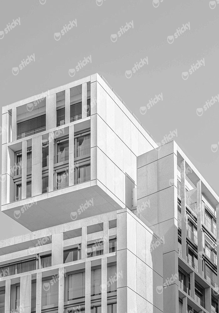 Πίνακας σε Καμβά BLACK AND WHITE ARCHITECTURAL BLOCK APARTMENT
