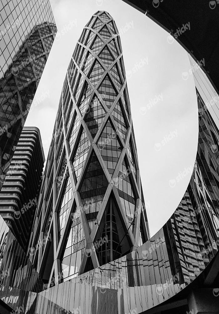 Πίνακας σε Καμβά BLACK AND WHITE ARCHITECTURAL DIAGONAL GRID FACADE