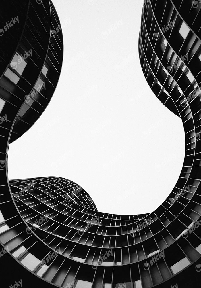Πίνακας σε Καμβά BLACK AND WHITE ARCHITECTURAL GEOMETRIC CURVED FACADE