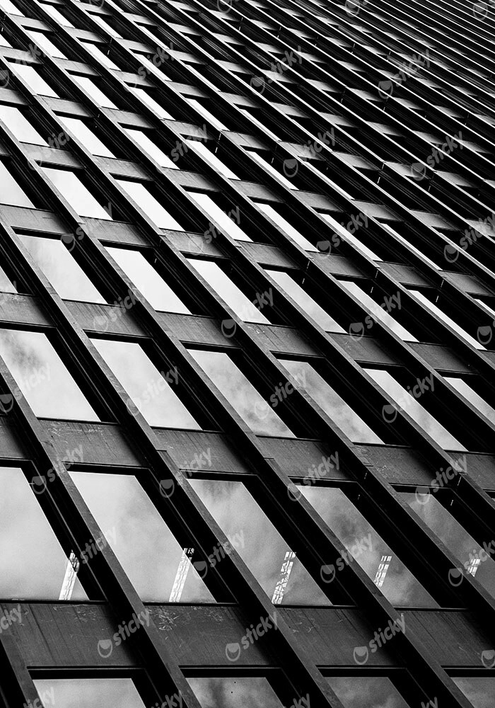 Πίνακας σε Καμβά BLACK AND WHITE ARCHITECTURAL GEOMETRIC GLASS REFLECTION