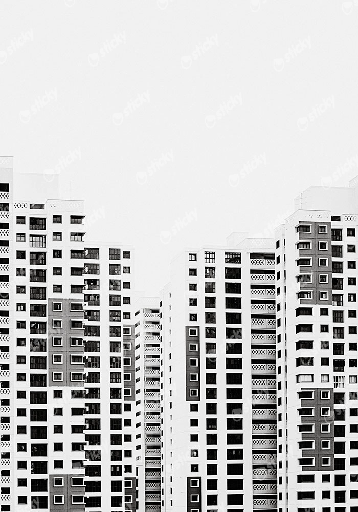 Πίνακας σε Καμβά BLACK AND WHITE ARCHITECTURAL GRID PATTERN BUILDINGS