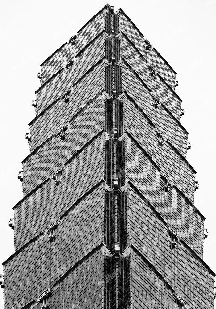 Πίνακας σε Καμβά BLACK AND WHITE ARCHITECTURAL PAGODA SKYSCRAPER