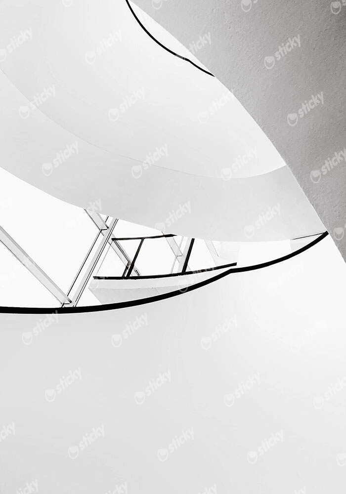 Πίνακας σε Καμβά BLACK AND WHITE ARCHITECTURAL SPIRAL STAIRCASE 4