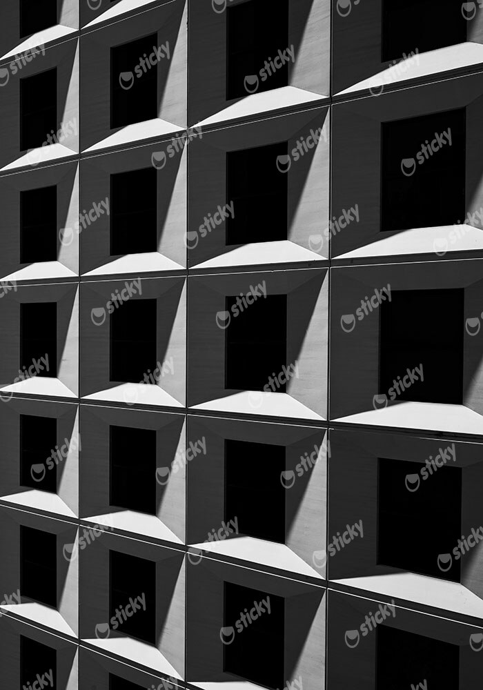 Πίνακας σε Καμβά BLACK AND WHITE ARCHITECTURAL SQUARE PATTERN FACADE