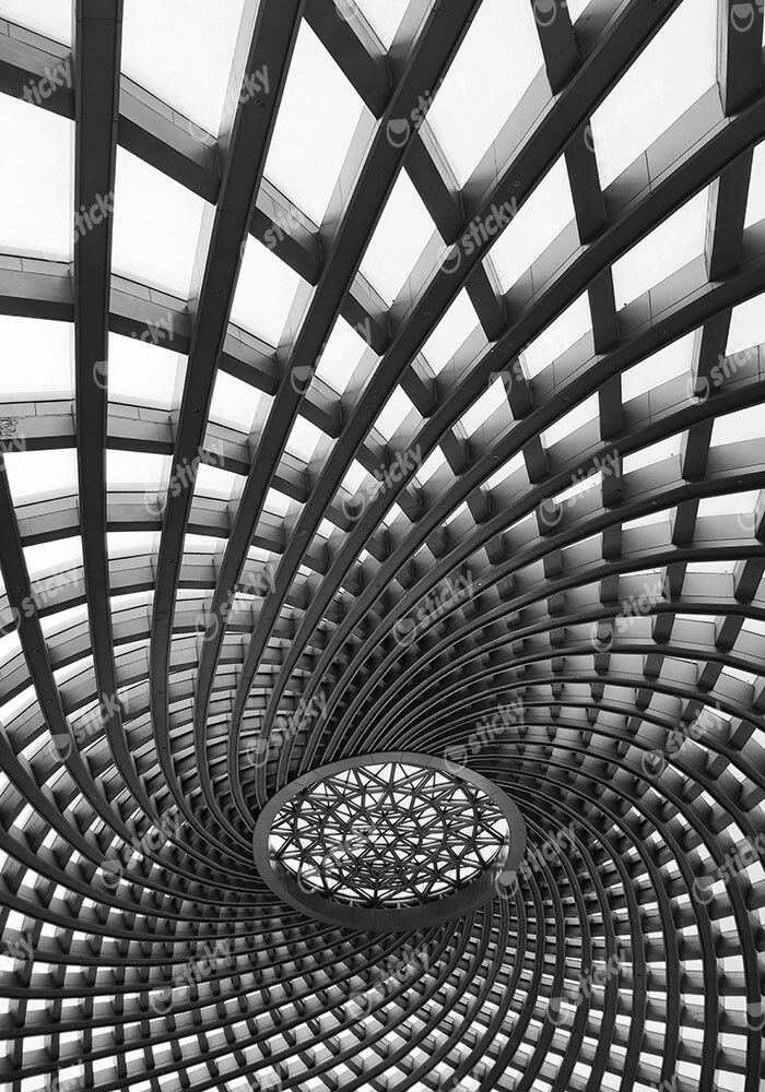 Πίνακας σε Καμβά BLACK AND WHITE ARCHITECTURAL SWIRLING METAL CEILING