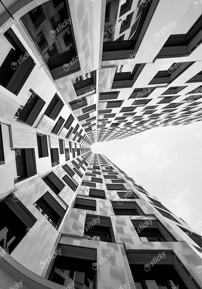 Πίνακας σε Καμβά BLACK AND WHITE ARCHITECTURAL ABSTRACT GEOMETRIC COMPOSITION