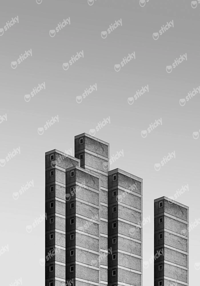 Πίνακας σε Καμβά BLACK AND WHITE ARCHITECTURAL CONCRETE APARTMENT BUILDING
