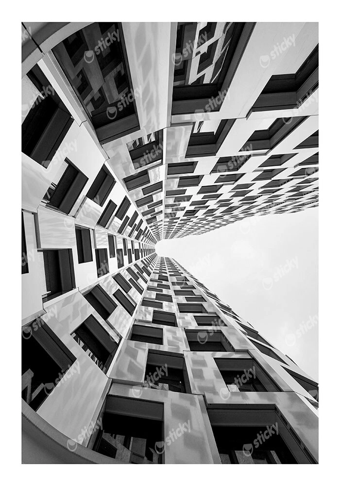 Poster BLACK AND WHITE ARCHITECTURAL ABSTRACT GEOMETRIC COMPOSITION
