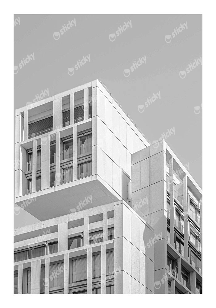 Poster BLACK AND WHITE ARCHITECTURAL BLOCK APARTMENT