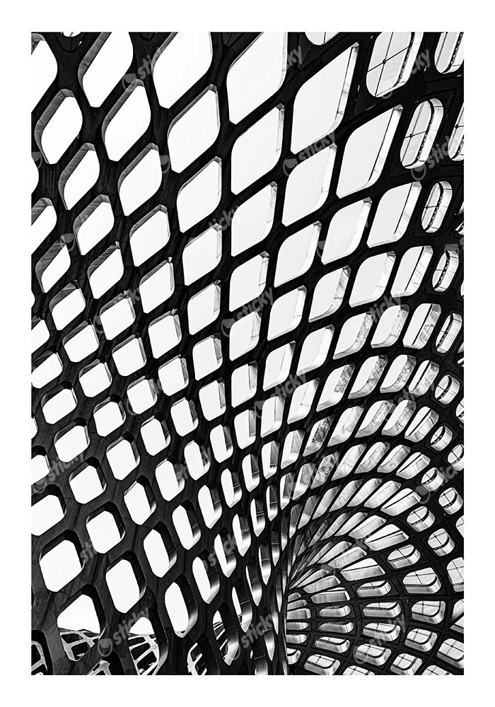 Poster BLACK AND WHITE ARCHITECTURAL COCOON GEOMETRIC PATTERN